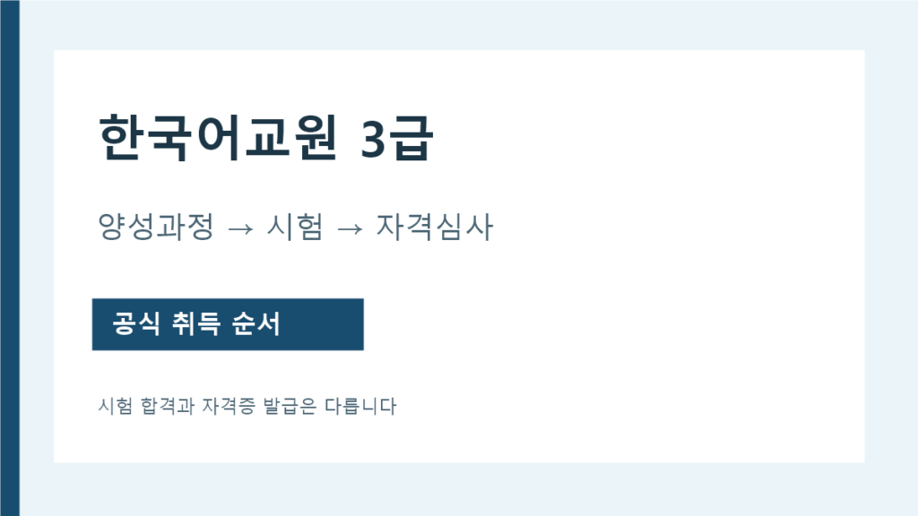 한국어교원 3급 양성과정부터 시험과 자격심사까지의 순서