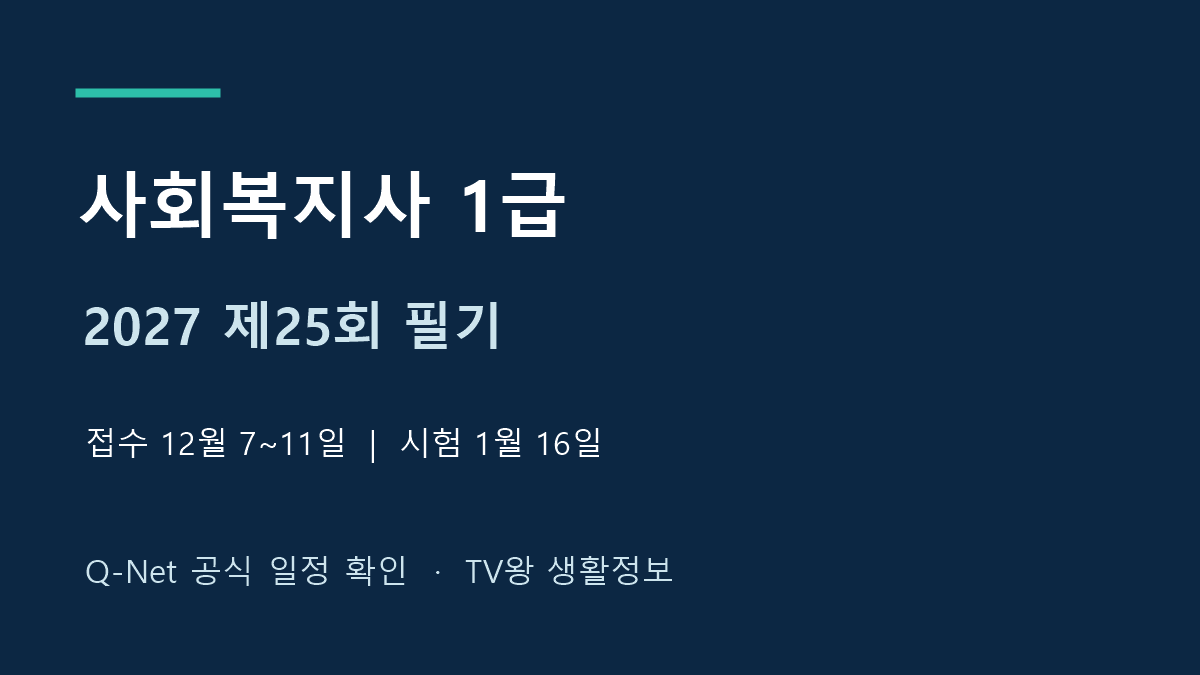 2027년 제25회 사회복지사 1급 필기 접수와 시험일정