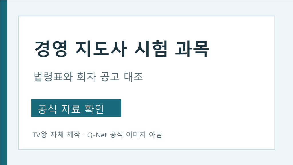 경영지도사 시험 과목 법령 과목표 Q-Net 회차 공고 확인