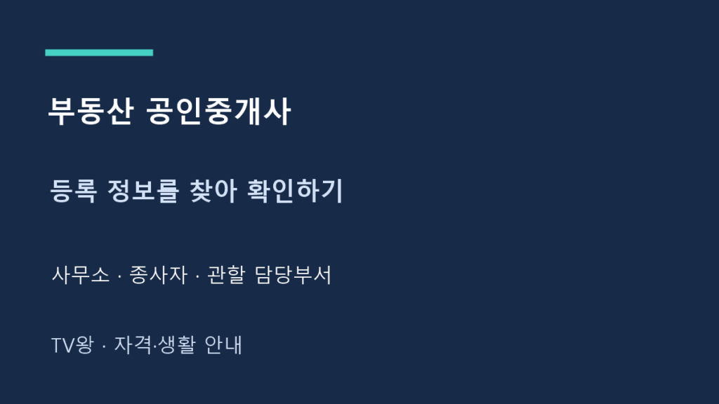 부동산 공인중개사 · 등록 정보를 찾아 확인하기 · 사무소 · 종사자 · 관할 담당부서