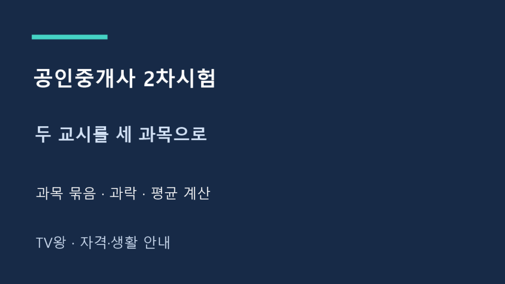 공인중개사 2차시험 · 두 교시를 세 과목으로 · 과목 묶음 · 과락 · 평균 계산